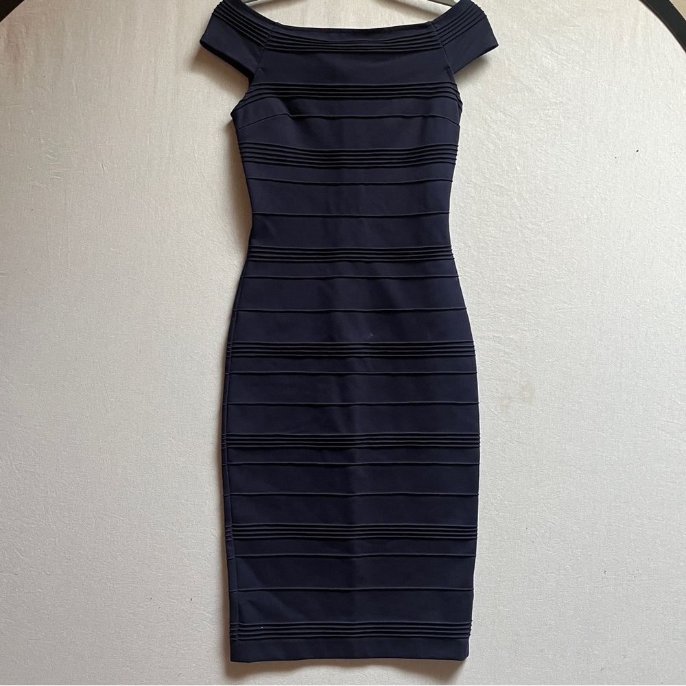 Ted Baker Blue One-Shoulder Banded Bodycon Cocktail Dress Sz 0